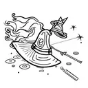 wizard wearing a baseball hat casting a spell with a soldering iron and woodworking tools  tattoo design idea