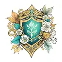 child names incorporated shield Aurora Amara Autumn Melody tattoo design idea