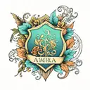 child names incorporated shield Aurora Amara Autumn Melody tattoo design idea