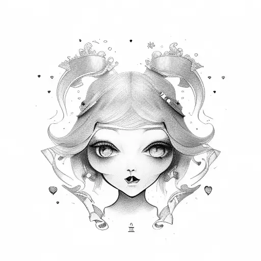 Alice in wonderland, little daughter tattoo design idea