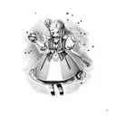 Alice in Wonderland characters having a moonshine tea party tattoo design idea