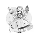 Alice in Wonderland characters having a moonshine tea party tattoo design idea