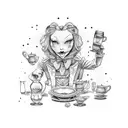 Alice in Wonderland characters having a moonshine tea party tattoo design idea