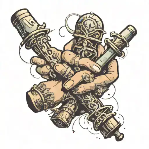 four hands holding magic wands toward the sky tattoo design idea