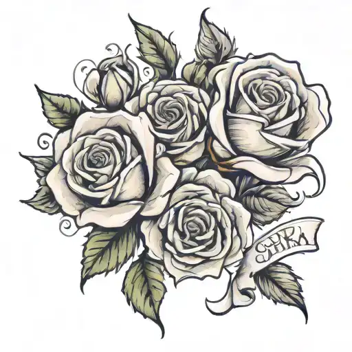 the words "que sera sera" wrapped in roses tattoo design idea