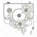 A vinyl record player with intricate floral details tattoo design idea