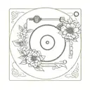 A vinyl record player with intricate floral details tattoo design idea