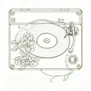 A vinyl record player with intricate floral details tattoo design idea