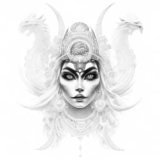 Moon goddess inspired by Aztec mythology tattoo design idea