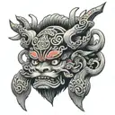Shinto shrine with king's crown tattoo design idea