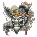 Shinto shrine with king's crown tattoo design idea