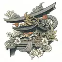 Shinto shrine with king's crown tattoo design idea