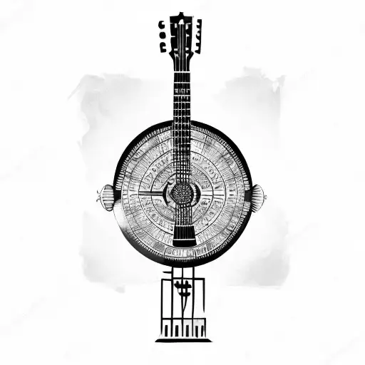 jazz guitar with compass  tattoo design idea