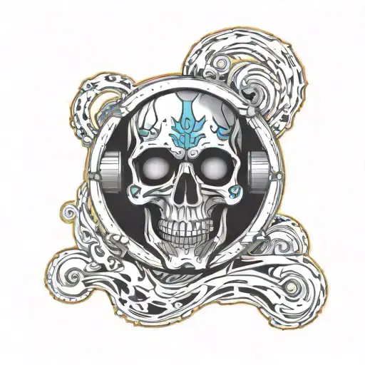 skull subwoofer emitting vibrant sound waves tattoo design idea