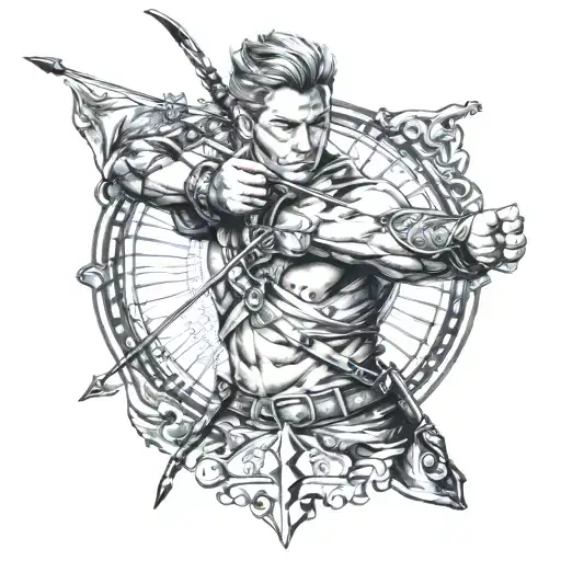 modern Sagittarius archer shooting tattoo design idea