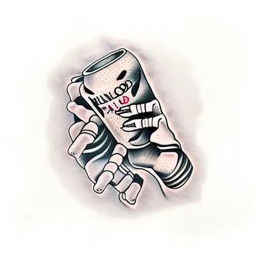 skeleton hand holding almond milk carton  tattoo design idea