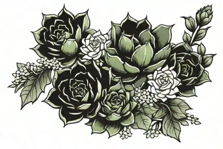 succulents, cacti, flowers tattoo design idea