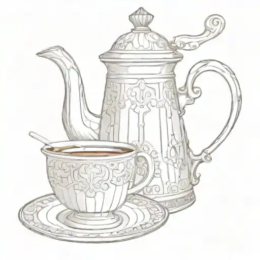 A detailed sketch of a traditional Turkish coffee pot with geometric patterns inspired by Istanbul architecture tattoo design idea