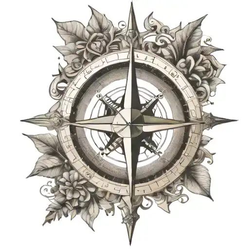 A compass rose made of coffee beans and adorned with symbols of Istanbul landmarks tattoo design idea