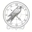 Crow sitting on a wall clock with a pendulum. tattoo design idea