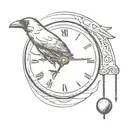 Crow sitting on a wall clock with a pendulum. tattoo design idea