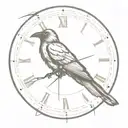 Crow sitting on a wall clock with a pendulum. tattoo design idea