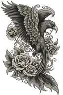 phoenix rising from flowers tattoo design idea
