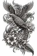 phoenix rising from flowers tattoo design idea