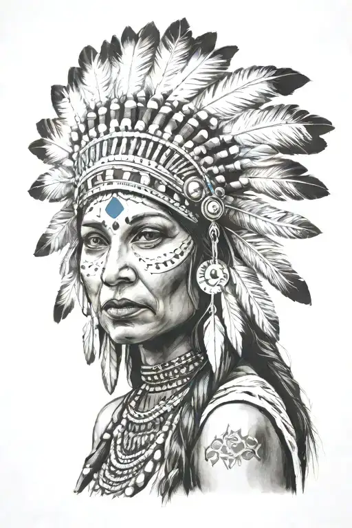 indian woman with headdress tattoo design idea