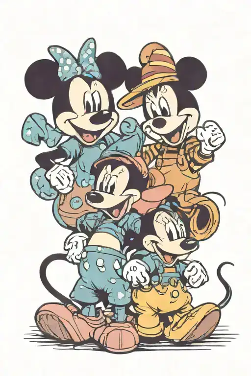 Mickey Minnie Donald and Daisy, Eeyore Tigger and piglet tattoo design idea