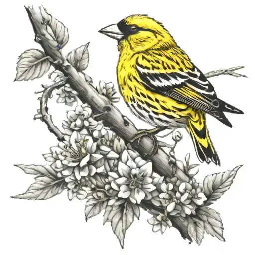 yellow finch resting tattoo design idea