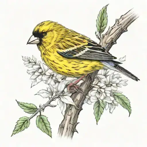 yellow finch resting on the stem tattoo design idea