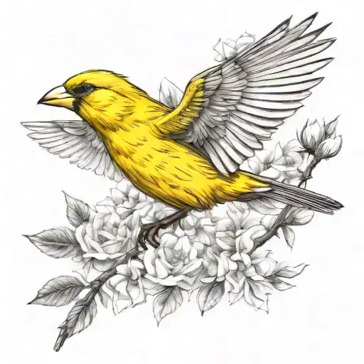 yellow finch flying towards tattoo design idea