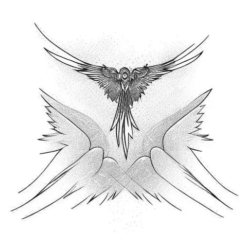 phoenix, fly, minimalism, wide lines, easy, only black ink tattoo design idea