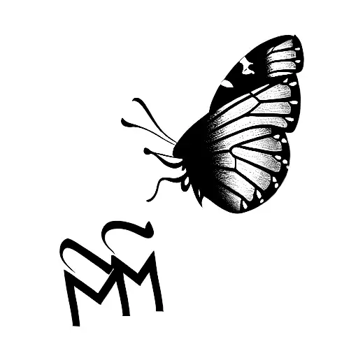  Butterfly with letters M and D  tattoo design idea