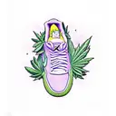 Bart simpson dressed with nike clothes and jordan shoes hugging a purple and green marijuana flower  tattoo design idea