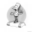 Bart simpson dressed with nike clothes and jordan shoes hugging a purple and green marijuana flower  tattoo design idea