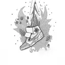 Bart simpson dressed with nike clothes and jordan shoes hugging a purple and green marijuana flower  tattoo design idea