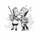 Bart simpson dressed with nike clothes and jordan shoes hugging a purple and green marijuana flower  tattoo design idea