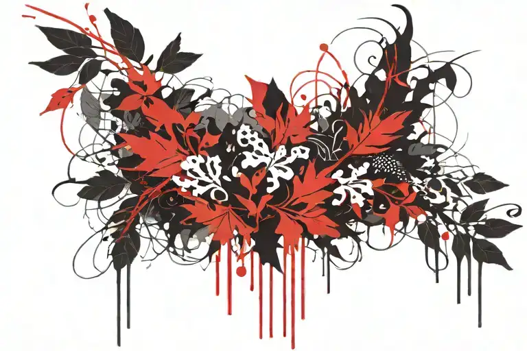 trash polka leaves intertwined tattoo design idea