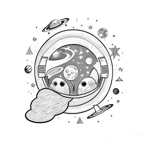 astronaut drums on planets tattoo design idea