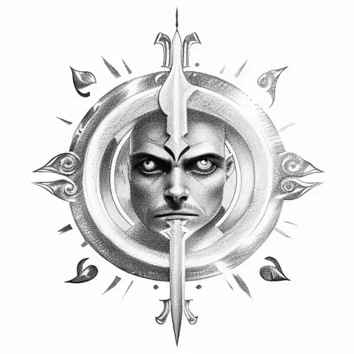 sword with sun and numbers 444 tattoo design idea