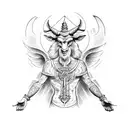 baphomet with ancient mystical symbols, magic around it, sacred symbols intertwined in an arm tattoo tattoo design idea