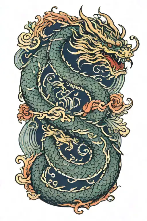 dragon in colour white background tattoo design idea