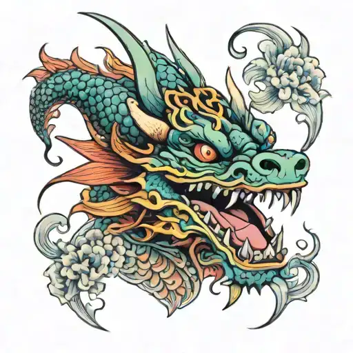dragons head in colour  tattoo design idea