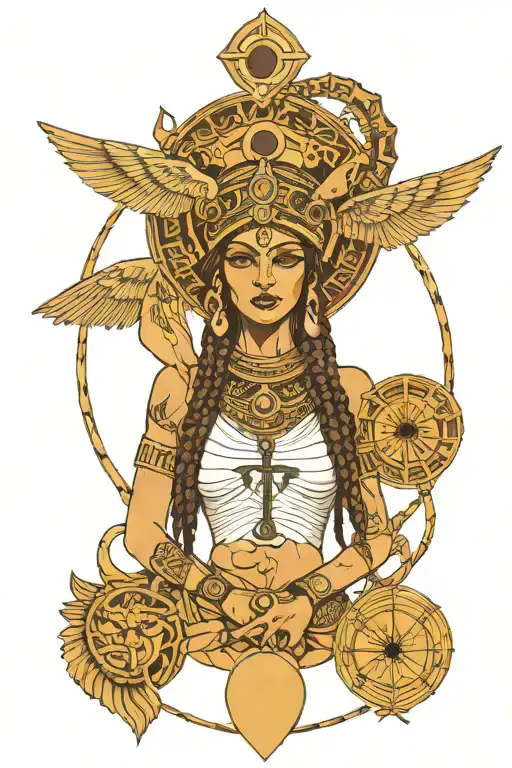isis (top center): With wings and the sun disc on her head, holding the ankh. Iustitia (bottom left): With scales and sw tattoo design idea