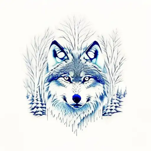 Wolf lynx eagle in a forest tattoo design idea