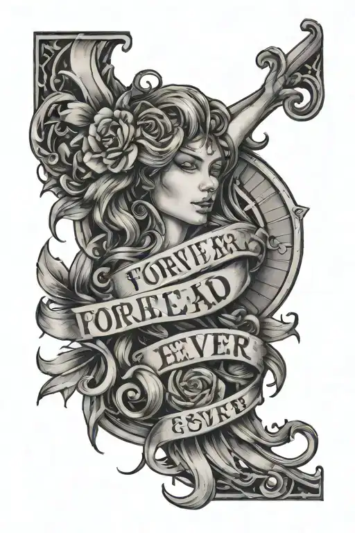 tattoo with the astrological sign Virgo and the phrase forever and ever tattoo design idea