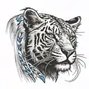  A black sabre tooth cat in a red dead redemption 2 with a lions head above the sabre tooth cats head. tattoo design idea