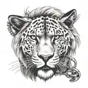 red dead redemption 2 with a lions head above the sabre tooth cats head.. Black sabre tooth pussycat wearing a lions hea tattoo design idea